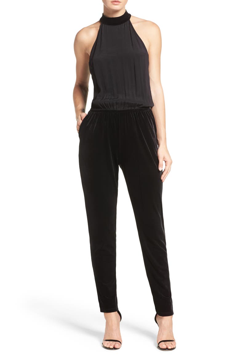 Mixed Media Jumpsuit, Main, color, BLACK