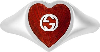 Gucci Sterling Silver Interlocking G Heart Enamel Ring