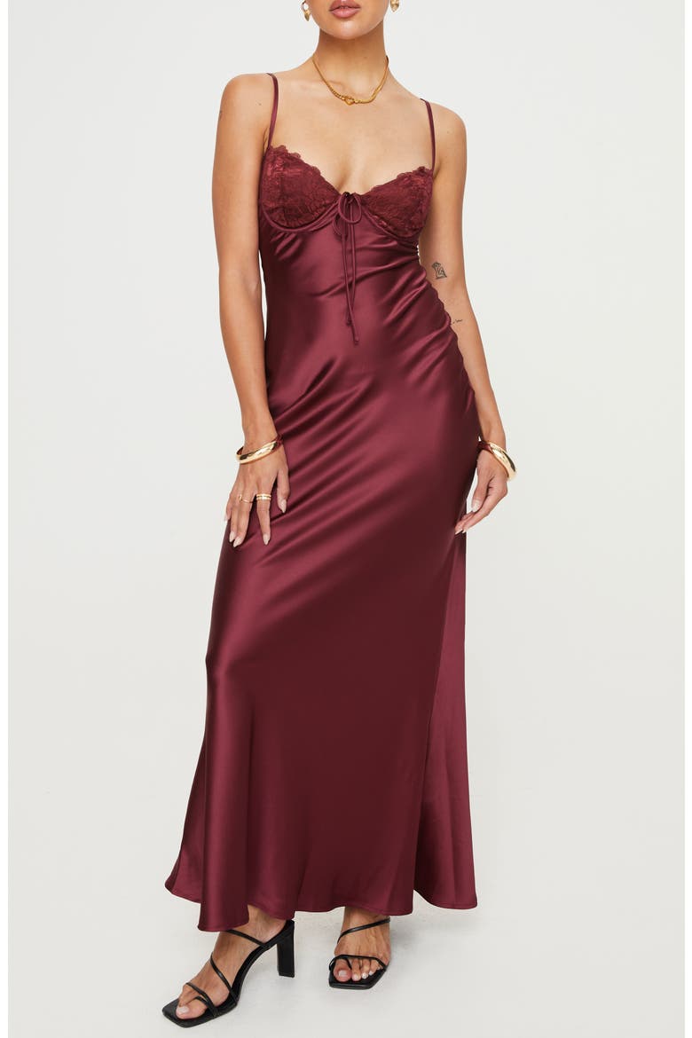 Fadyen Bias Cut Satin Maxi Dress, Main, color, DARK RED