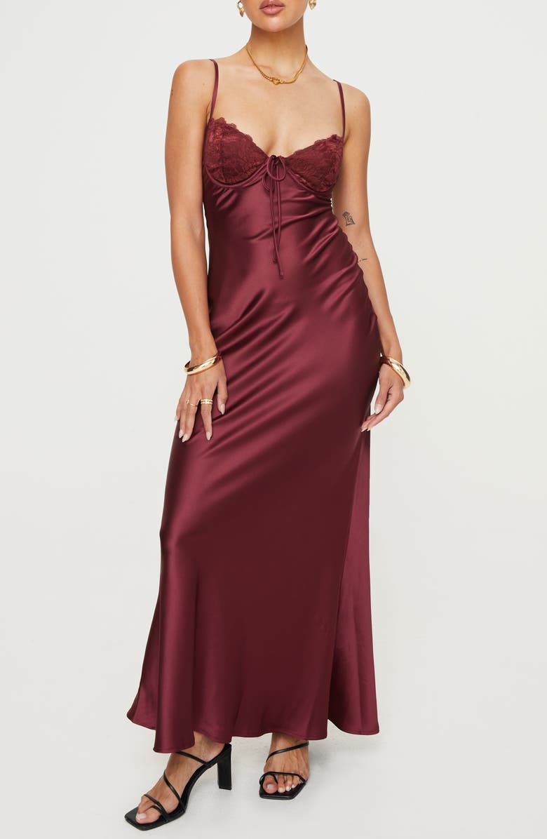 Princess Polly Fadyen Bias Cut Satin Maxi Dress, Main, color, 