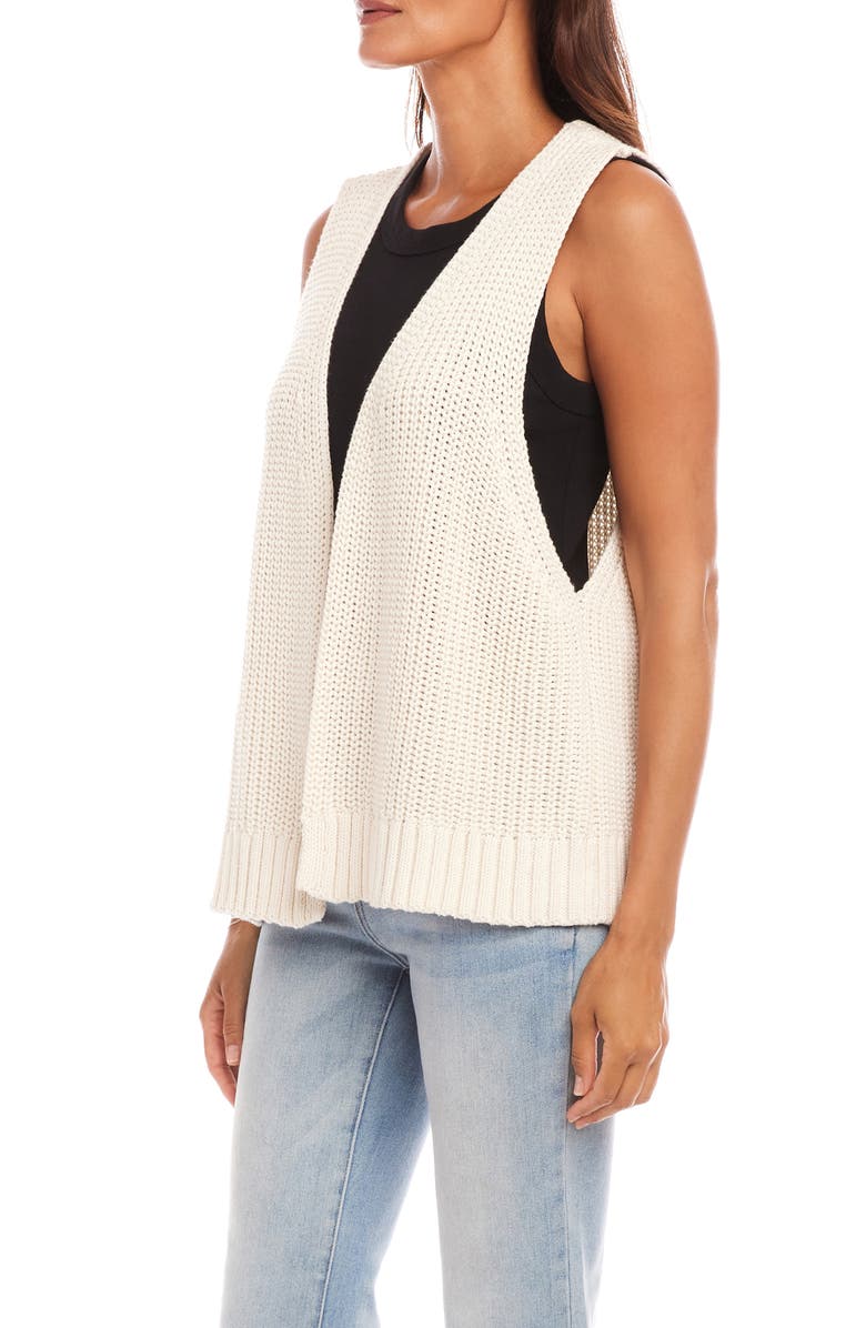 Karen Kane Open Front Cotton Sweater Vest, Alternate, color, Cream