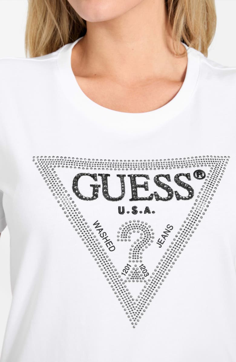 GUESS Krystal Triangle Embellished Graphic T-Shirt, Alternate, color, White