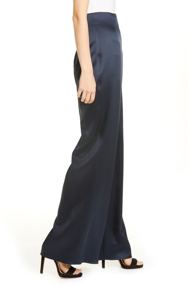 High Waist Wide Leg Silk Pants, Alternate, color, NAVY