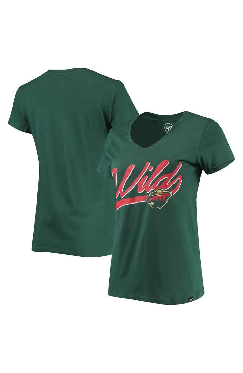'47 Women's '47 Green Minnesota Wild Script Sweep Ultra Rival V-Neck T-Shirt, Main, color, 