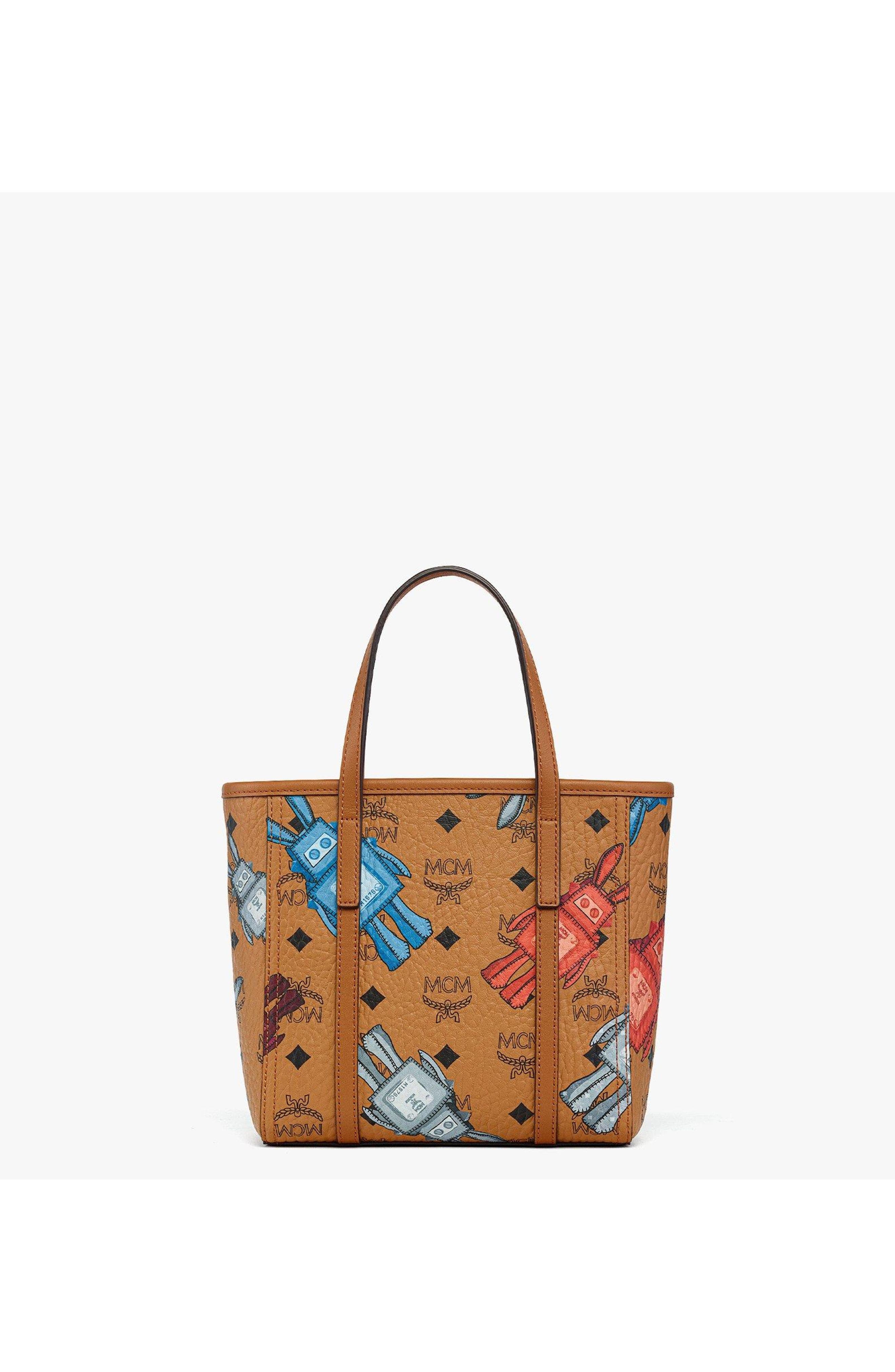 MCM Mini Toni Top-Zip Shopper in Rabot Visetos, Alternate, color, Cognac