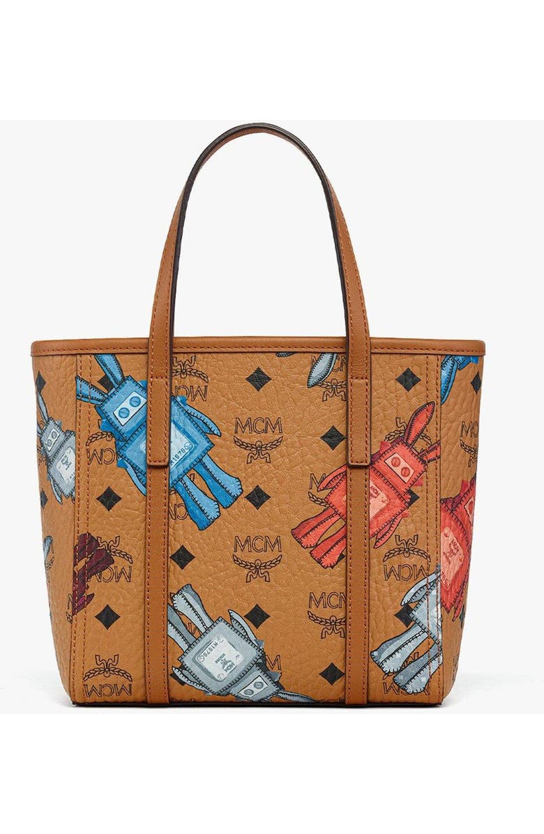 MCM Mini Toni Top-Zip Shopper in Rabot Visetos, Alternate, color, Cognac