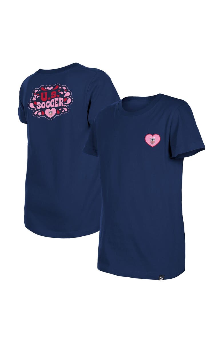 New Era Girls Youth New Era Navy USWNT Bubble Heart T-Shirt, Alternate, color, Navy