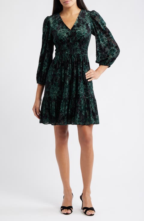 Velvet Floral Long Sleeve Dress