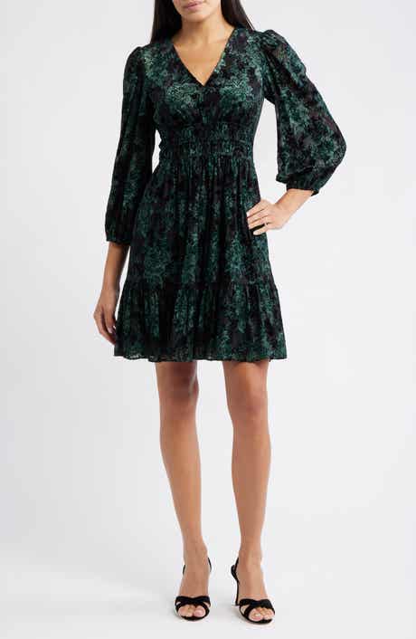 Eliza J Velvet Floral Long Sleeve Dress