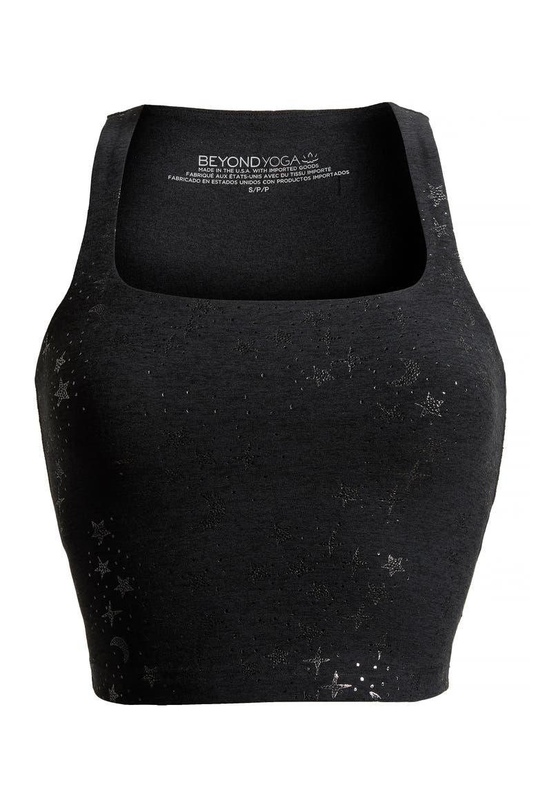 SoftShine Square Neck Crop Tank, Alternate, color, GUNMETAL STARRY NIGHT FOIL