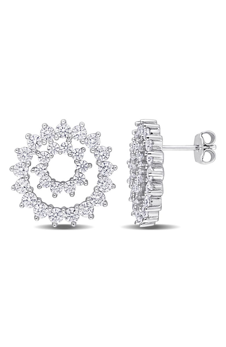 DELMAR Sterling Silver Created Moissanite Concentric Circle Stud Earrings, Main, color,