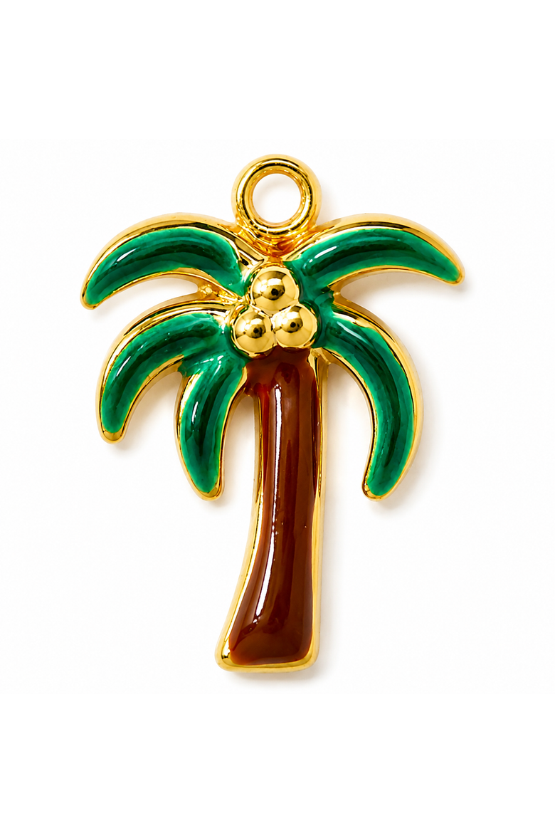 18K Yellow Gold Plated Enamel Palm Tree Charm, Alternate, color, Green/Brown/Gold