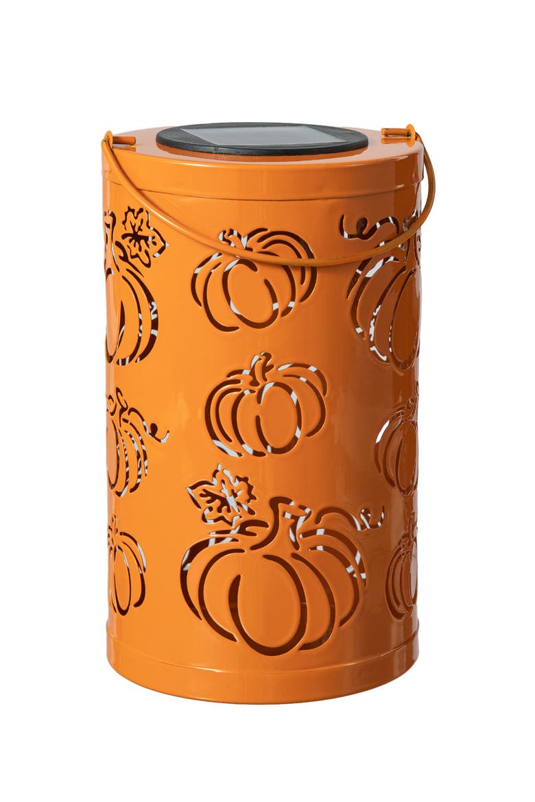 Fall Metal Pumpkin Solar Powered LED Lantern, Alternate, color, Orange
