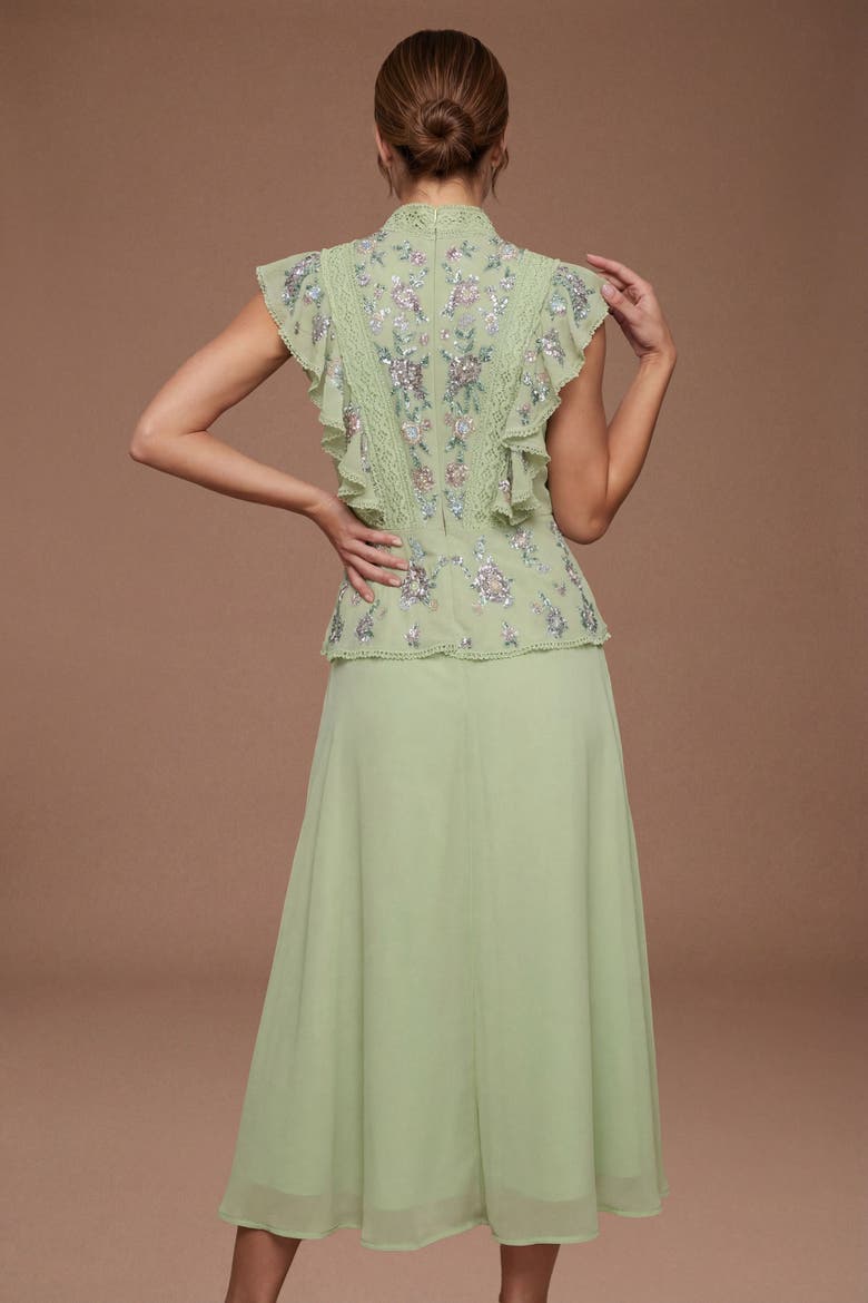 Petite Embellished Frill Midi Dress, Alternate, color, Sage