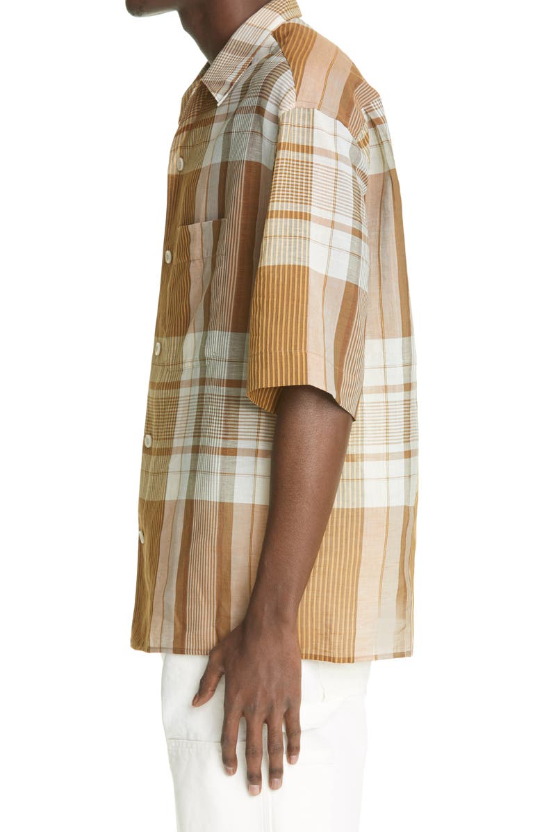 Lemaire Plaid Cotton & Linen Button-Up Camp Shirt, Alternate, color,
