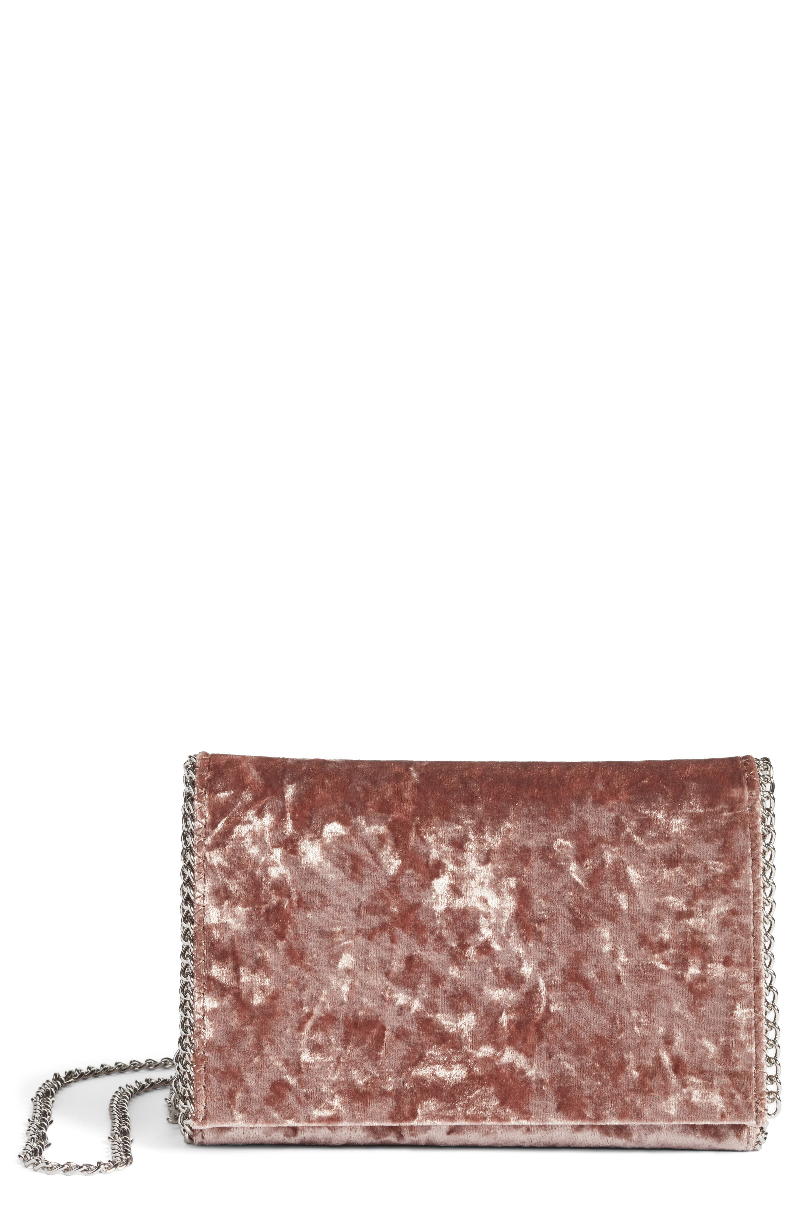 Chelsea28 Velvet & Chain Clutch, Main, color, 