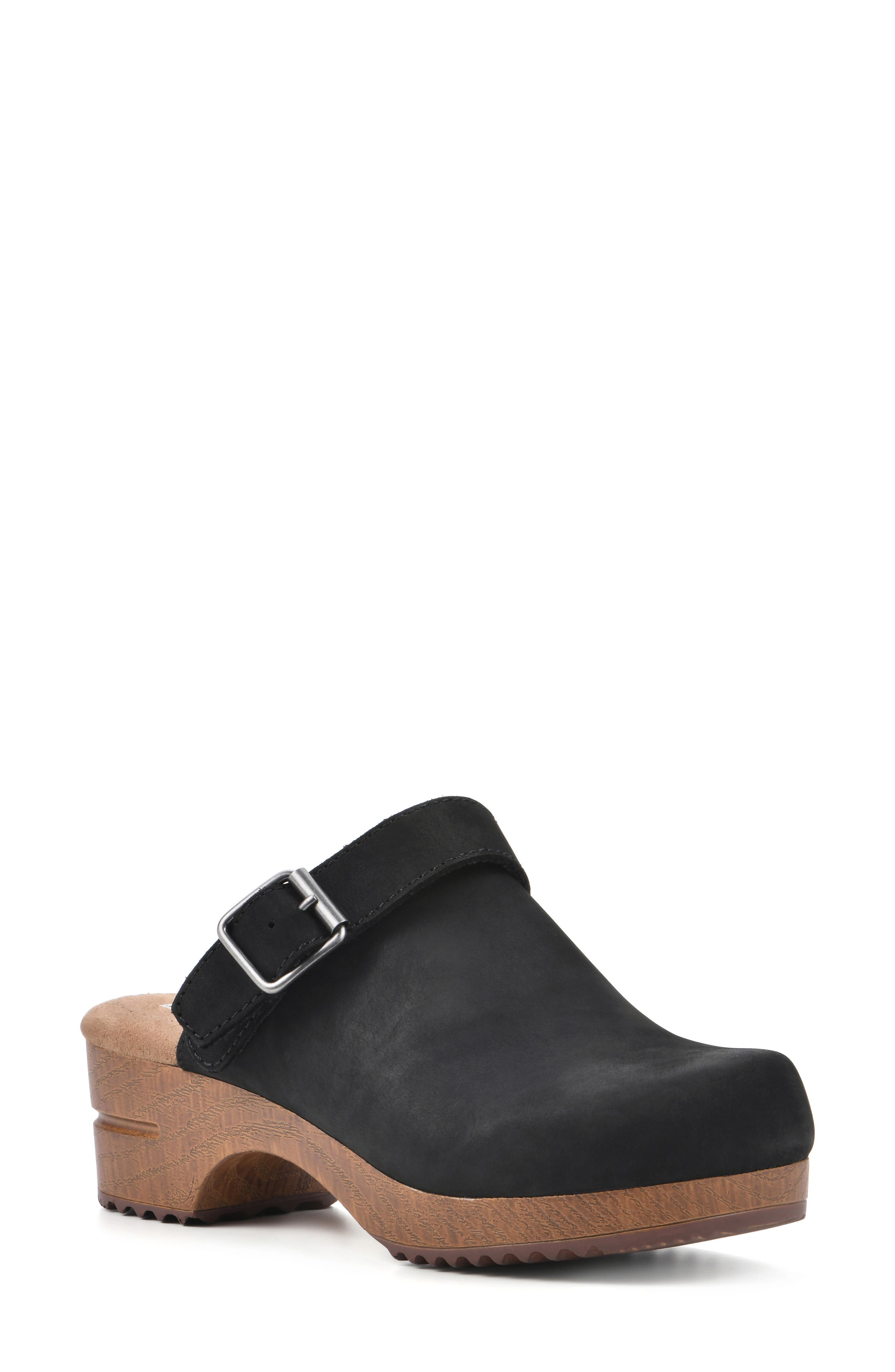 Being Buckled Leather Clog, Alternate, color, BLACK/ NUBUCK