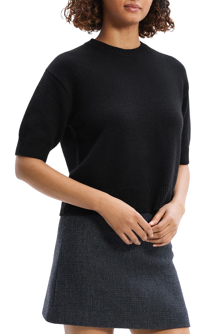 Short Sleeve Cashmere Sweater, Alternate, color, BLACK