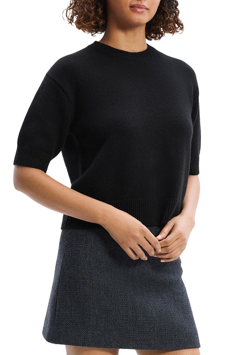 Theory Short Sleeve Cashmere Sweater, Alternate, color, Black