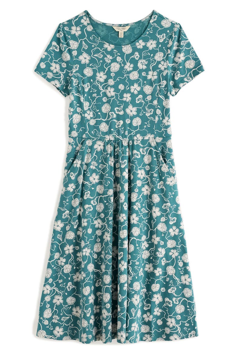 April Stretch Organic Cotton Fit & Flare Dress, Alternate, color, NASTURTIUM PRESS ESTUARY