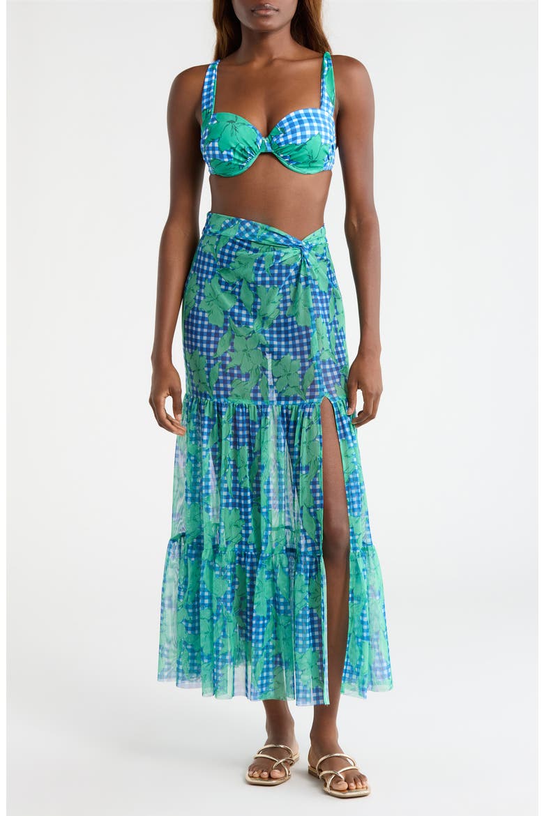 Sheer Cover-Up Maxi Skirt, Main, color, COBALT/TEAL GINGHAM
