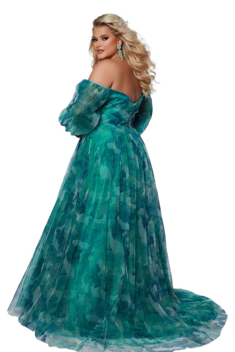 Floral Strapless Sweetheart Neckline Plus Size A-Line Gown, Alternate, color, Green Floral