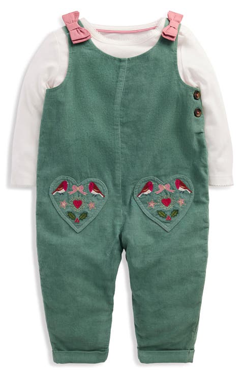 Kids' Festive Embroidery Corduroy Dungarees & Tee Set
