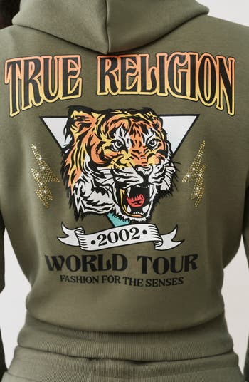 Tiger Shrunken Front Zip Crop Hoodie