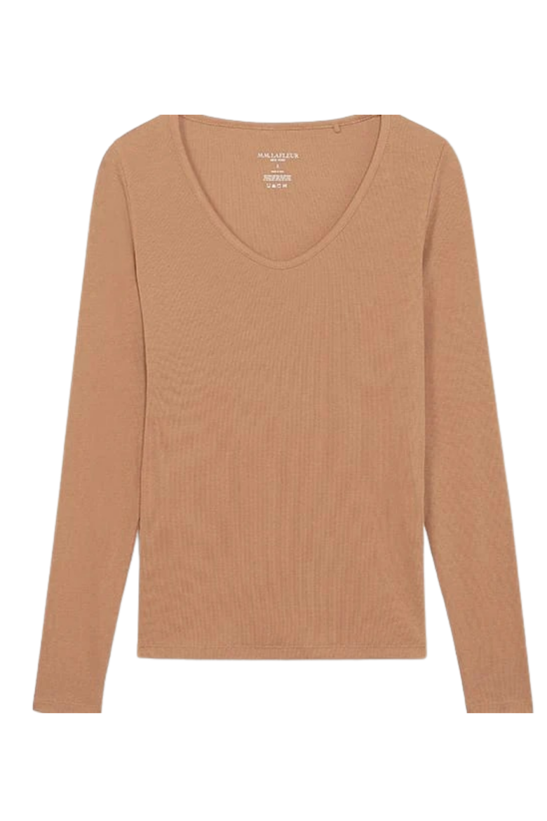 Marcia Ribbed Pima Cotton Layering T-Shirt, Alternate, color, Camel