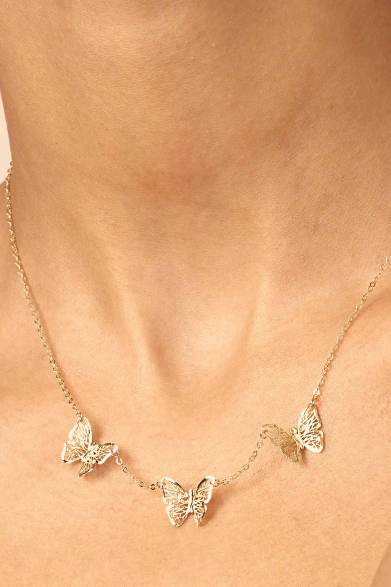14K Yellow Gold Social Butterfly Necklace, Alternate, color, Yellow Gold