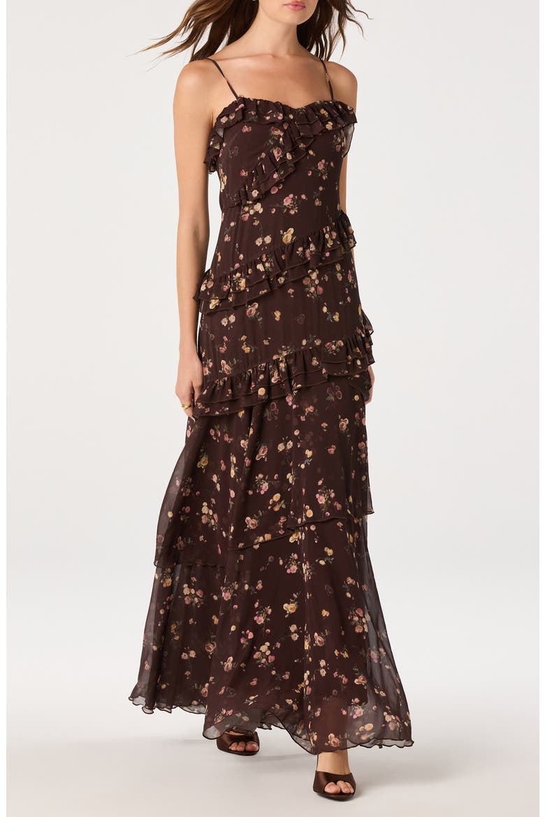 Journee Ruffle Floral Maxi Dress, Alternate, color, CHOCOLATE FLORAL