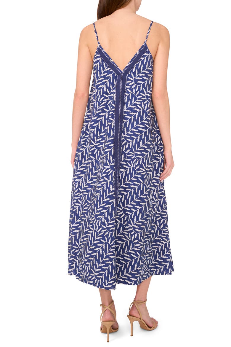 Leaf Print Contrast Detail Shift Dress, Alternate, color, BLUE DEPTHS