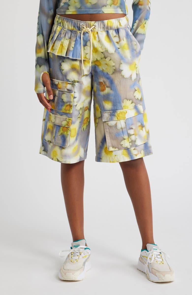 PUMA x Collina Strada Floral Cotton Ripstop Cargo Shorts, Main, color, Yellow Pear-Aop