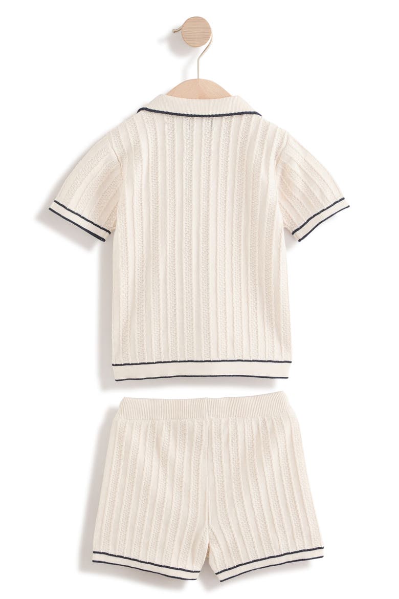 Kids' Tipped Cotton Button-Up Polo Sweater & Shorts Set, Alternate, color, NEUTRAL