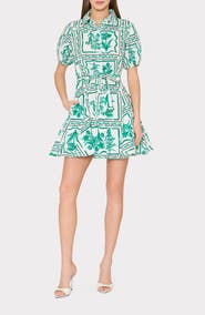 Milly Floral Tile Linen Blend Minidress