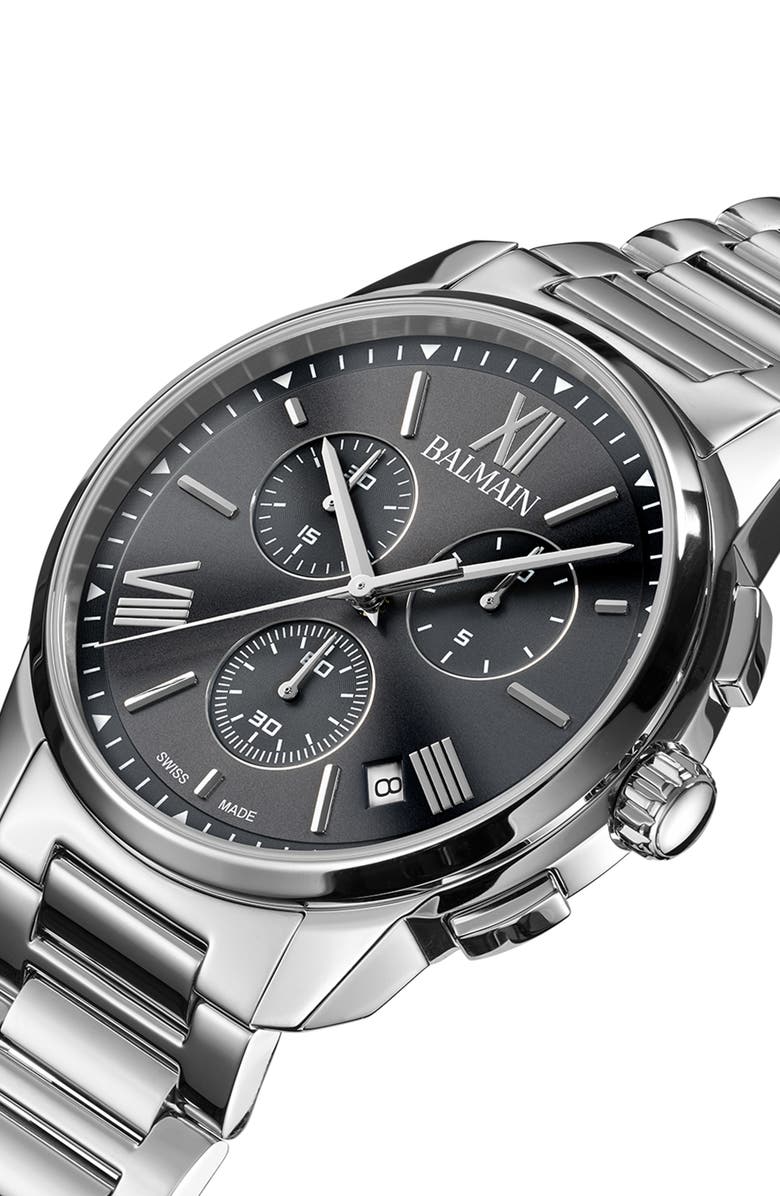 BALMAIN WATCHES Athracite Bracelet Chronograph Watch, 42mm, Alternate, color, Stainless Steel