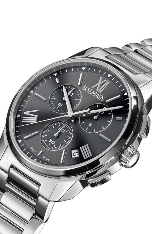 Balmain Watches Athracite Bracelet Chronograph Watch, 42mm In Stainless Steel