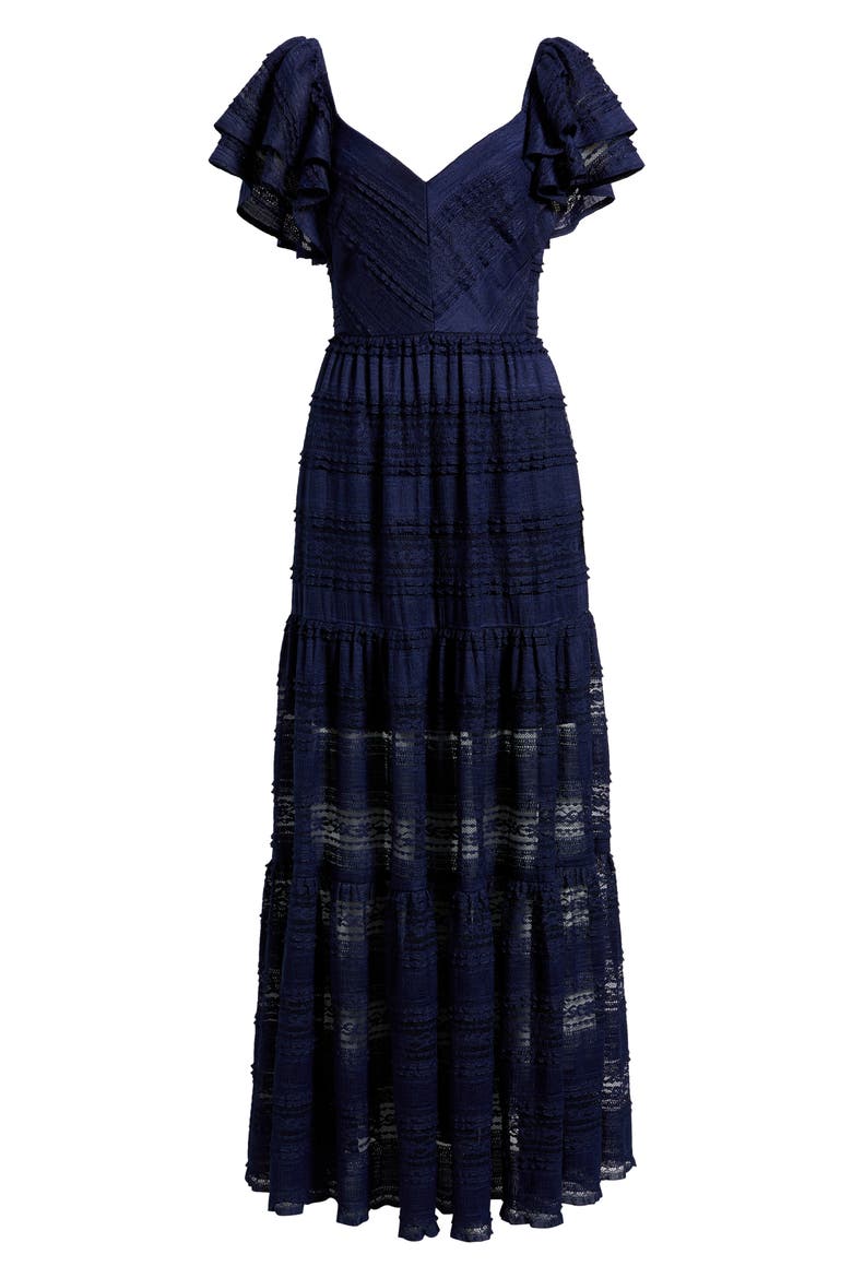 Stretch Lace Gown, Alternate, color, NAVY