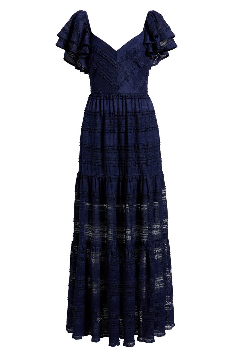 Eliza J Stretch Lace Gown, Alternate, color, Navy