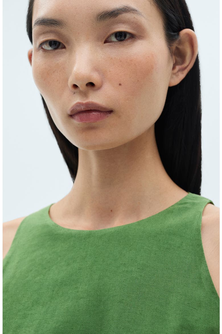 Bow Waist Linen Blend Midi Dress, Alternate, color, GREEN