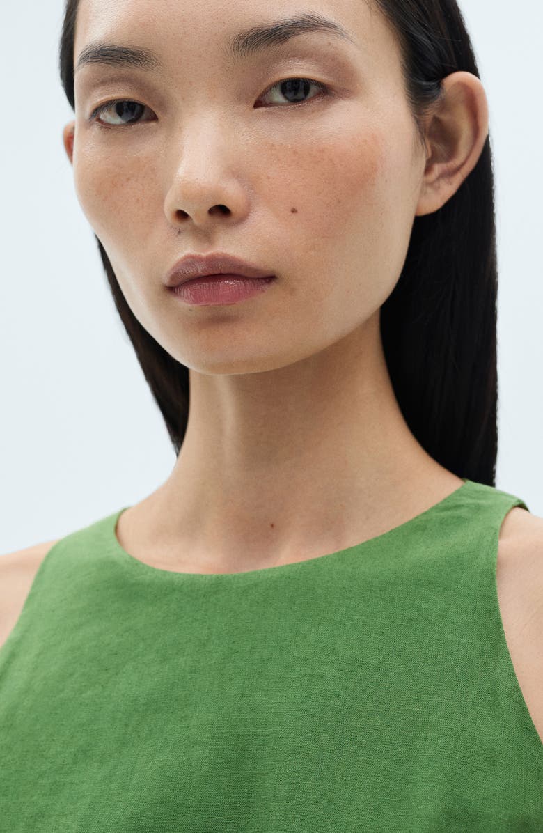 MANGO Bow Waist Linen Blend Midi Dress, Alternate, color,