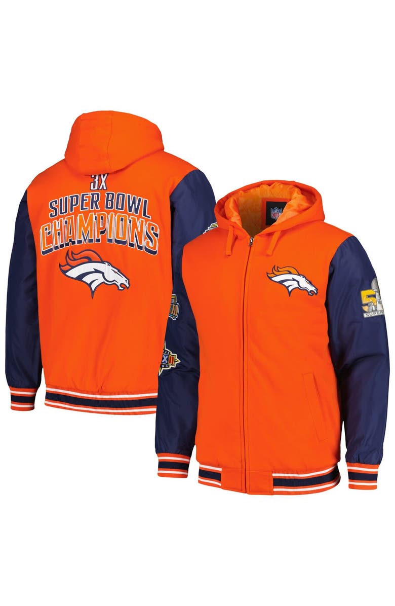 G-III SPORTS BY CARL BANKS Men's G-III Sports by Carl Banks Orange/Navy Denver Broncos Player Option Full-Zip Hoodie, Main, color,