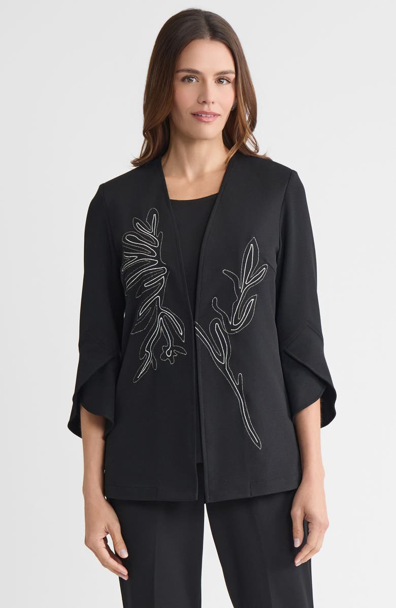 Ming Wang Heritage Embroidered Stretch Deco Crepe Jacket, Main, color, Black