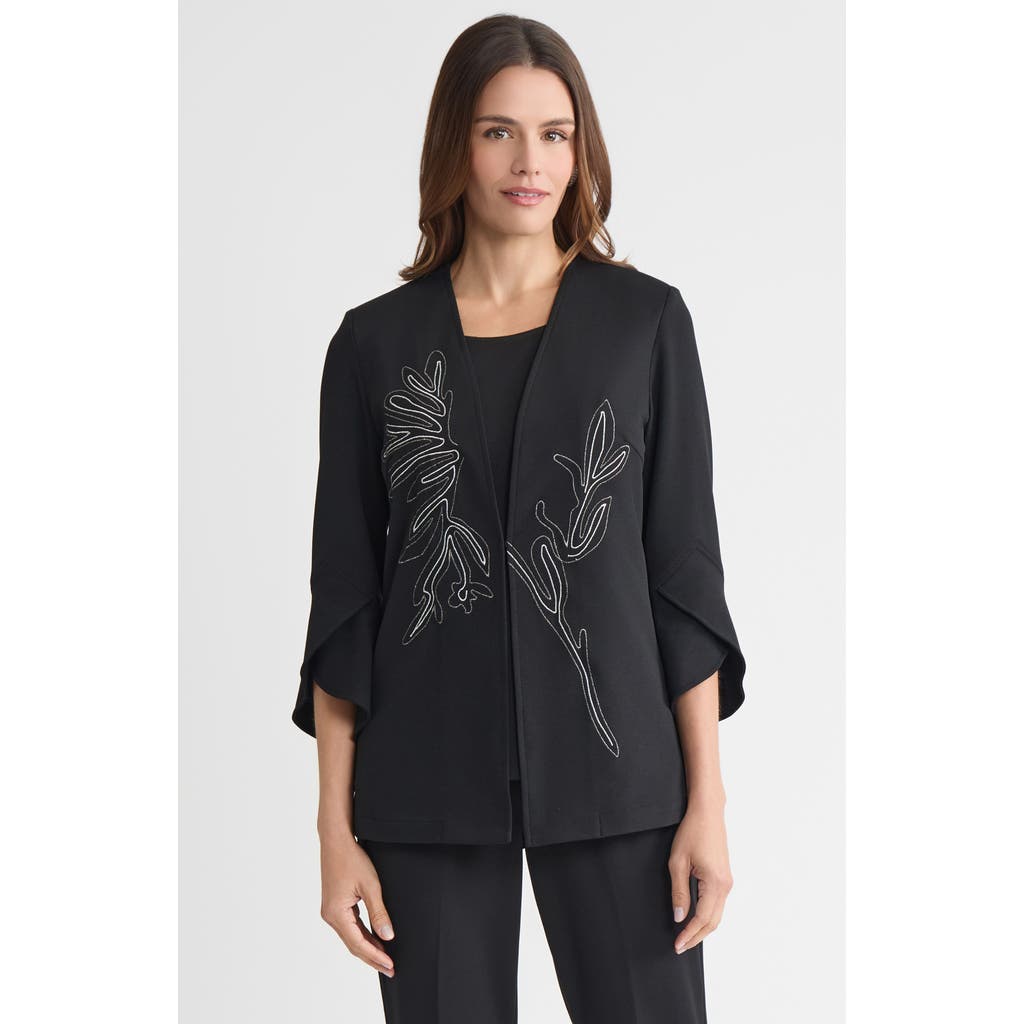 Ming Wang Heritage Embroidered Stretch Deco Crepe Jacket In Black