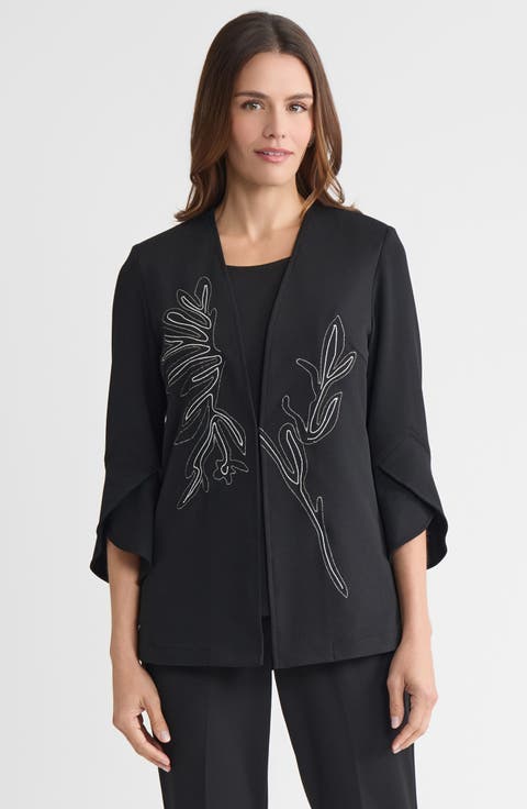 Ming Wang Heritage Embroidered Stretch Deco Crepe Jacket