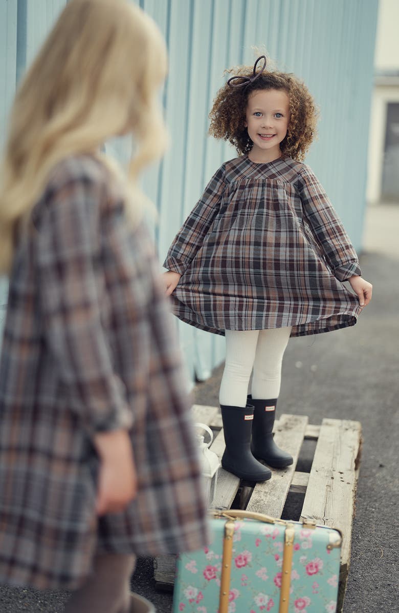 Manière Kids' Plaid Long Sleeve Cotton Blend Dress, Alternate, color, Brown