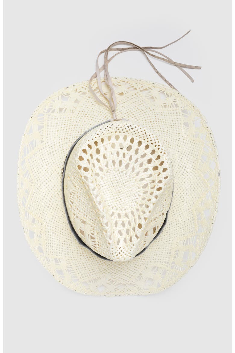 Twister Annie  Handwoven Straw Sun Hat - Bohemian Summer Cowboy Hat, Alternate, color, White  / Gray