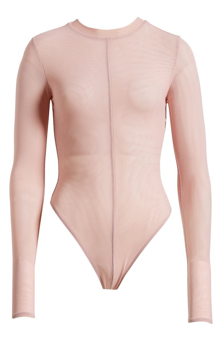 Naked Wardrobe Seamed Long Sleeve Bodysuit, Alternate, color, Pale Pink