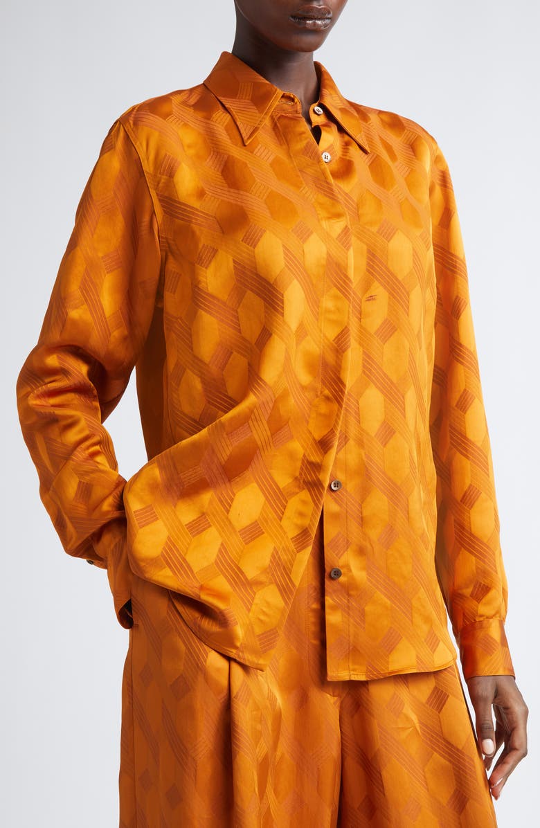 Dries Van Noten Chowy Chain Jacquard Button-Up Shirt, Alternate, color, Orange