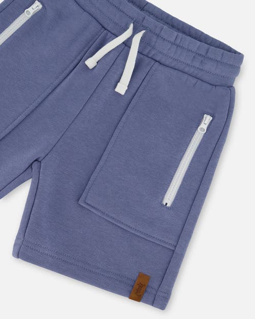 Deux Par Deux Little Boy's French Terry Zip Pocket Shorts Pale Mauve Blue In Pale Mauve Blue